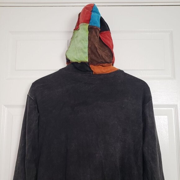 Rising International Patchwork Jacket Embroidered Hippie Boho Hooded Womens Sz L - Picture 6 of 9